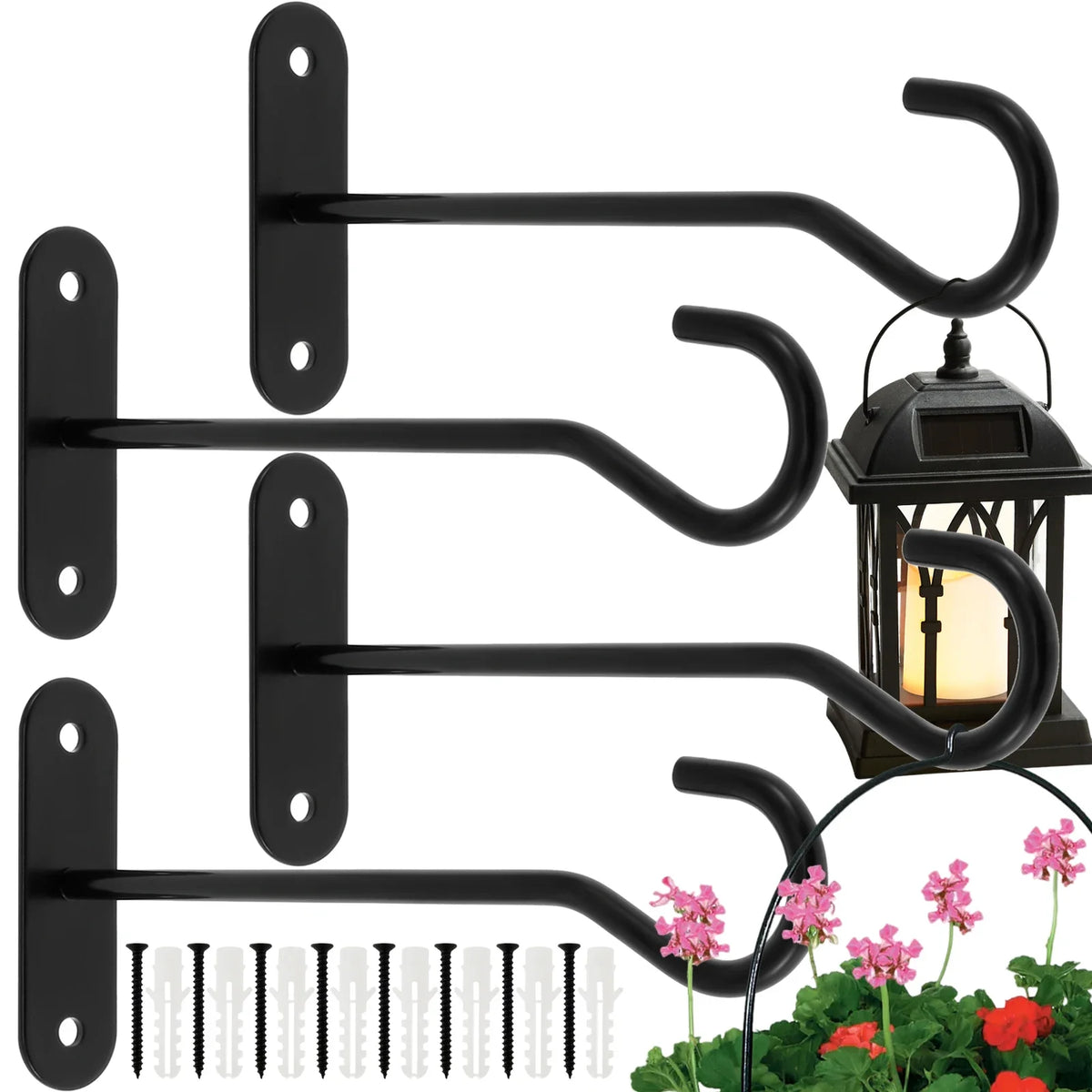 supports plantes suspendus crochets muraux noirs métal lisse aspect mat décoratif rustique industriel fixation