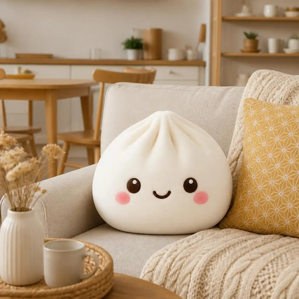 coussin cartoon emoji sourire joues roses blanc visage mignon maison chambre canapé