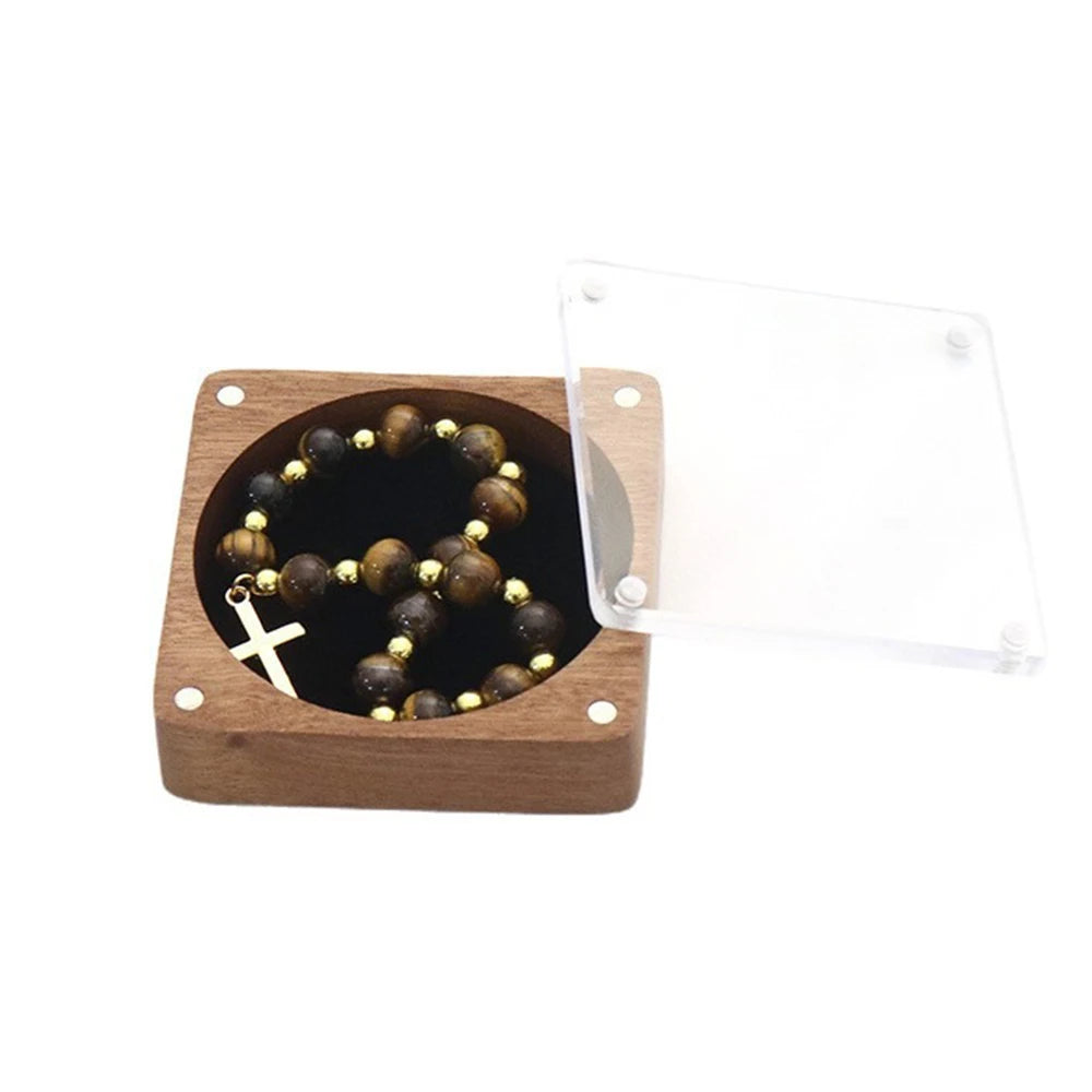 présentoir bijoux bois couvercle transparent boîte décoration religieuse chapelet croix fleurs artificielles porte bijoux