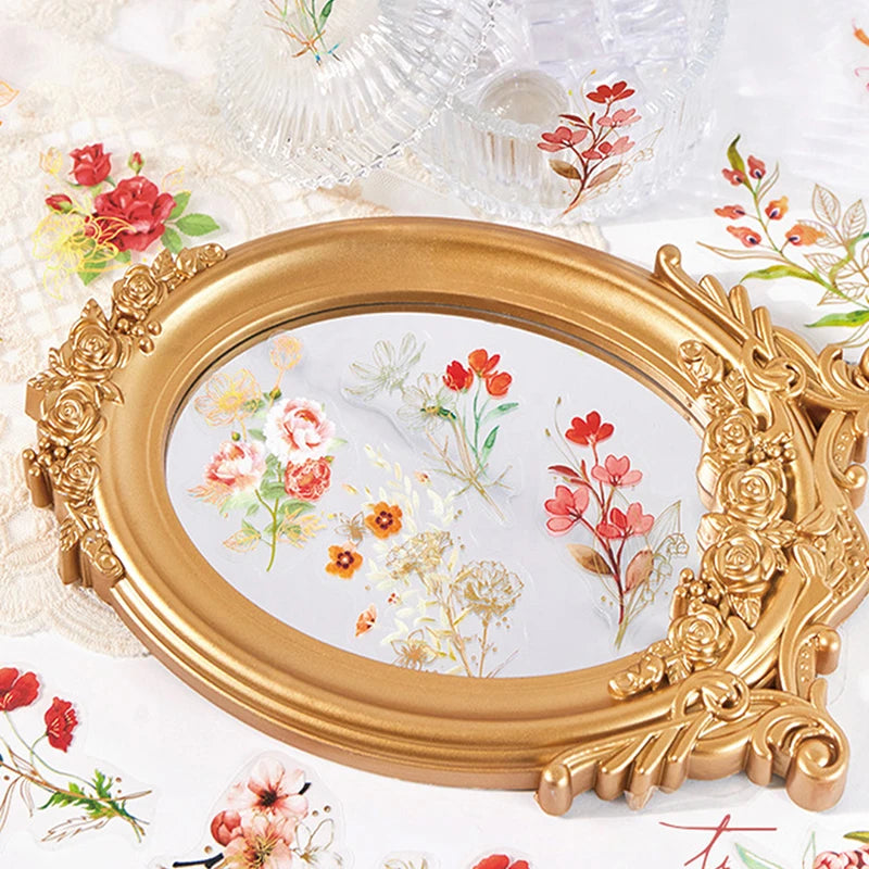autocollants floraux aquarellés adhésifs romanesque vintage feuilles branches kraft agenda enveloppe miroir doré motifs