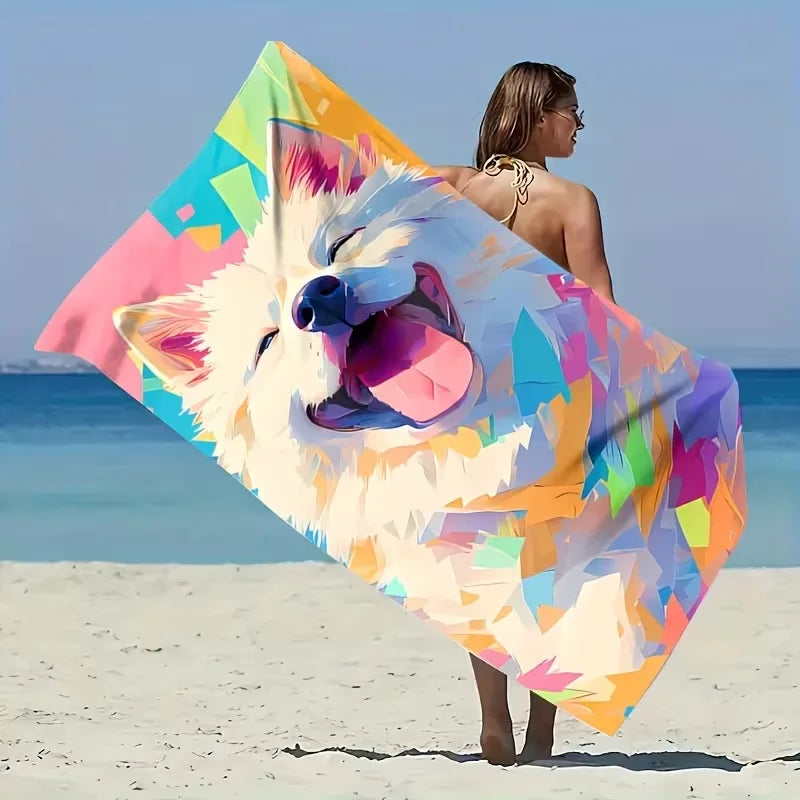 serviette plage multicolore chien souriant motifs graphiques polyester moderne