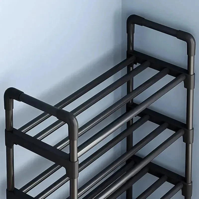 étagère chaussures métal noir moderne niveaux réutilisable facile chambre entrée placard