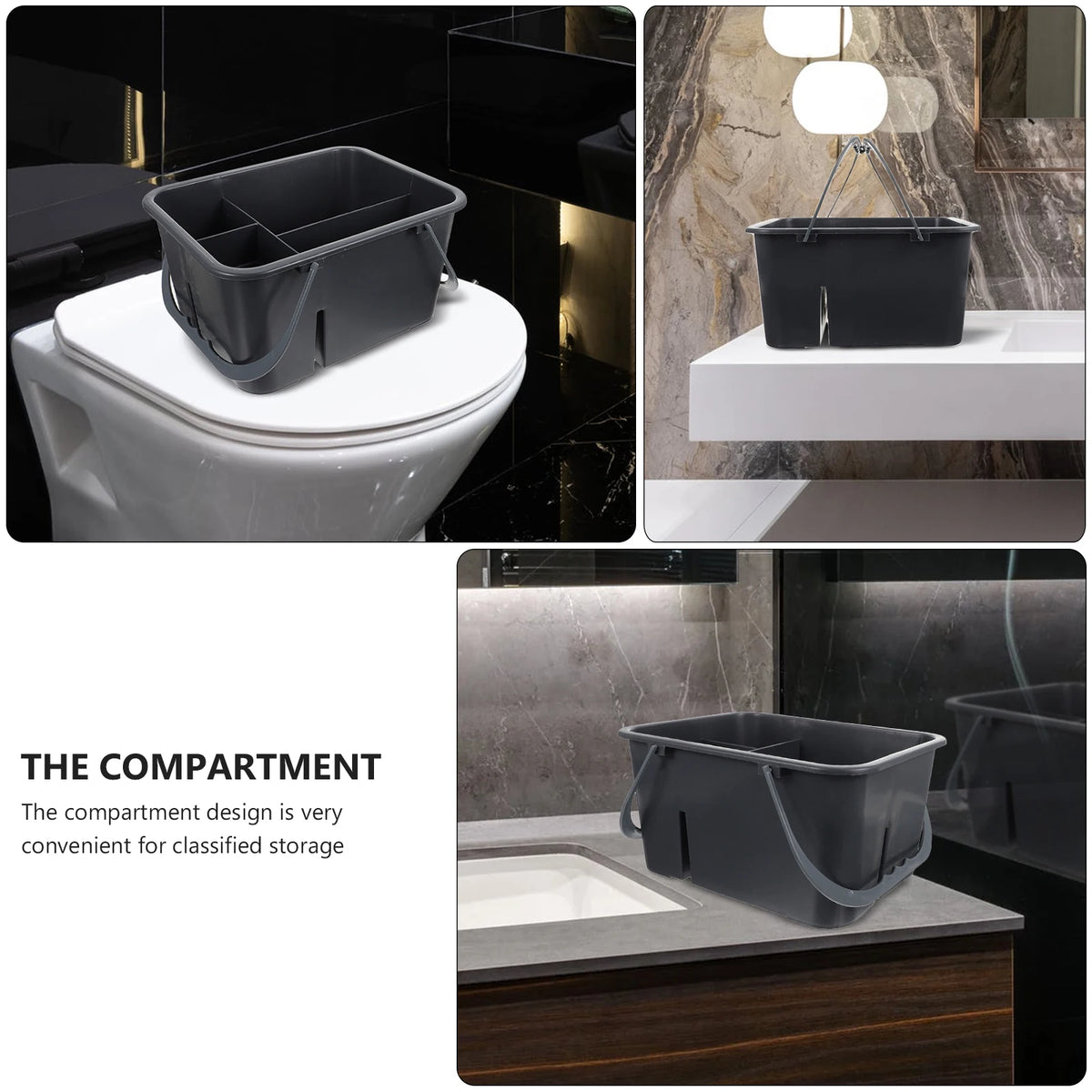 seau compartiments gris moderne utilitaire toilette rangement salle bain plastique portatif