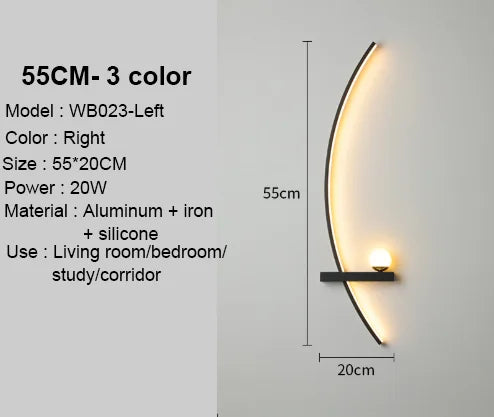 applique murale led moderne or noir lumineuse verre métal doré minimaliste chambre salon