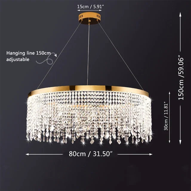 chandelier cristal moderne doré suspension cristaux prismes luxueux transparent multiples formes