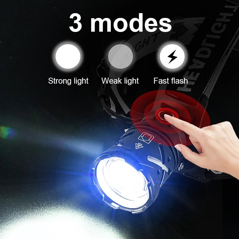 lampe frontale led noire mode chasse pêche camping 600w certification cqc ul