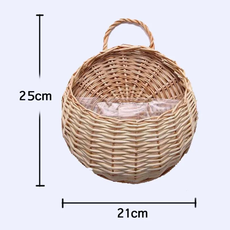 panier suspendu rotin osier jardinière murale fleurs artificielles décoration jardin rustique marron clair
