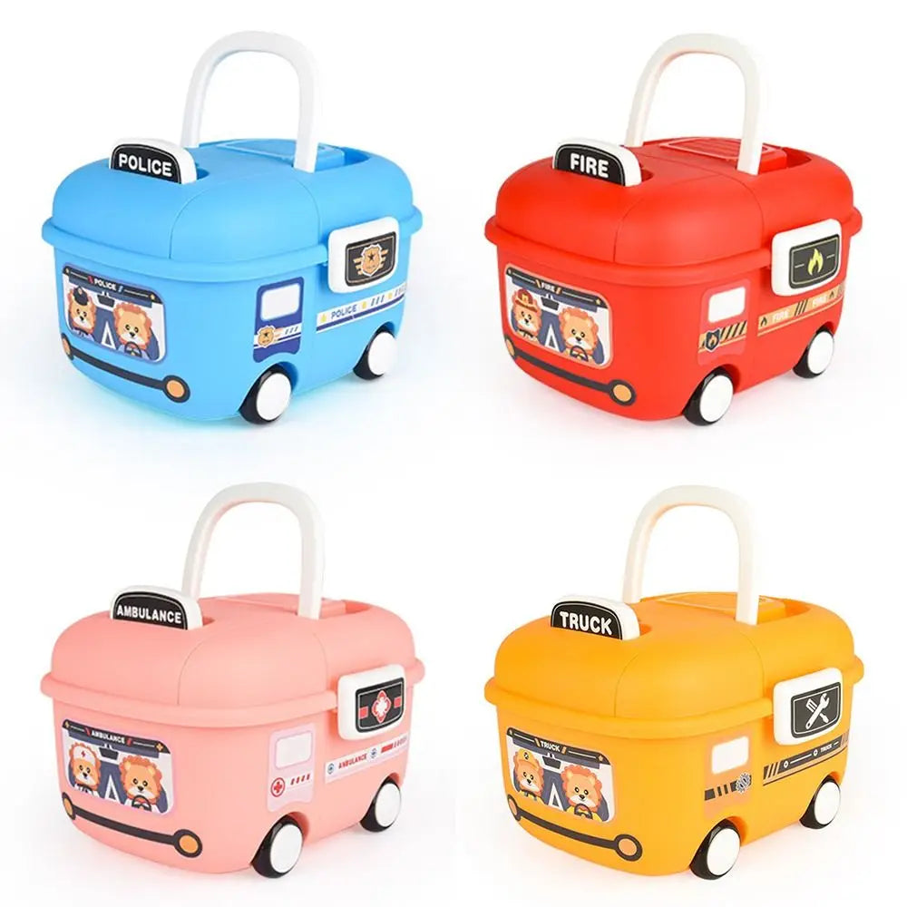 boîtes rangement réutilisables couleurs rose bleu rouge orange motif cartoon poignée amovible