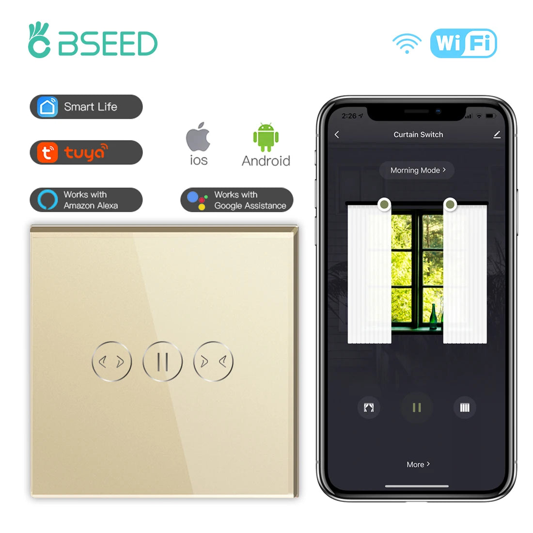 interrupteur wifi rideaux connecté app smart life tuya alexa google moderne minimaliste bluetooth
