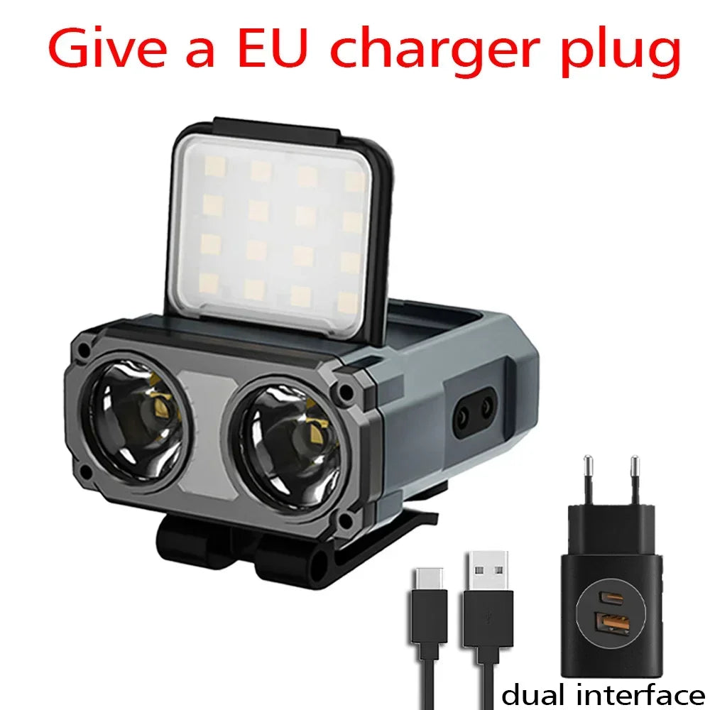lampe frontale rechargeable led gris clip moderne sécurité équitation vtt nocturne aversion chargeur usb