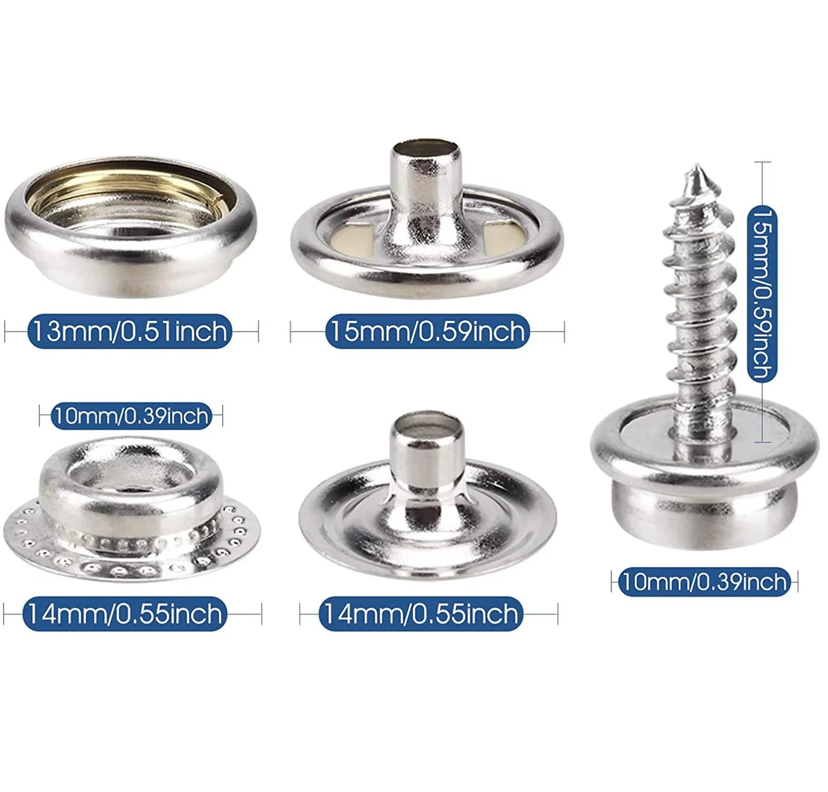 boutons pression argentés boutons trous sans nickel vis écrous postes modernes 10mm 13mm 14mm