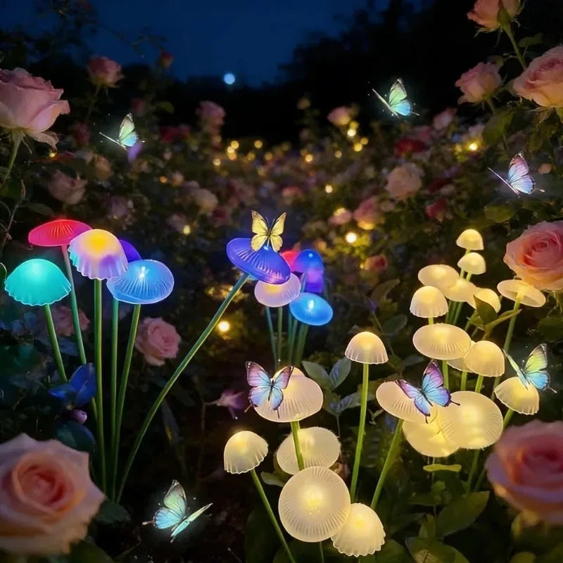 lumières solaires extérieures modernes forme champignon blanc jaune bleu rose vert jardin patio autonomes