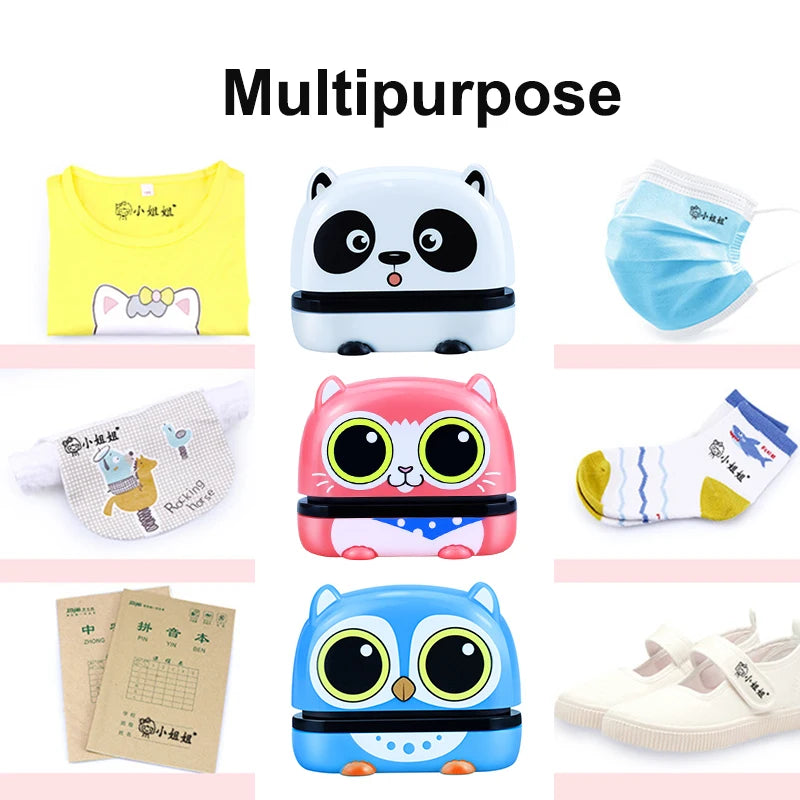 timbres personnalisables dessins animés animaux bleu noir rose blanc jaune gris daisyscrição