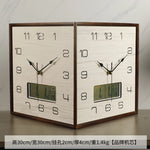 horloge murale moderne double face bois texture minimaliste date heure salon