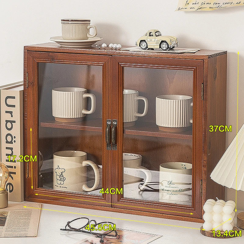 armoire deux portes vitrées tiroirs rangement bois classique horloge tasses miniature