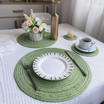 serviette table ronde coton tissé moderne motif rayures concentriques beige