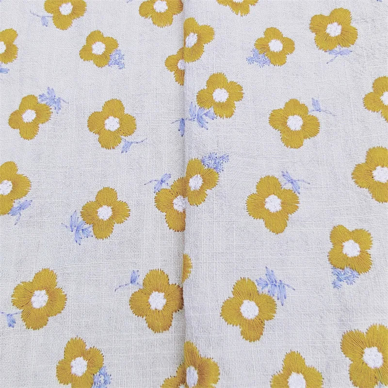 tissu coton brodé fleurs 3d blanc jaune bleu moderne opacité 125cm bricolage respectueux environnement