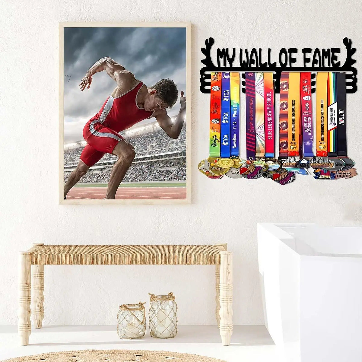 support mural médailles sportif silhouettes joueurs moderne noir fixations murales