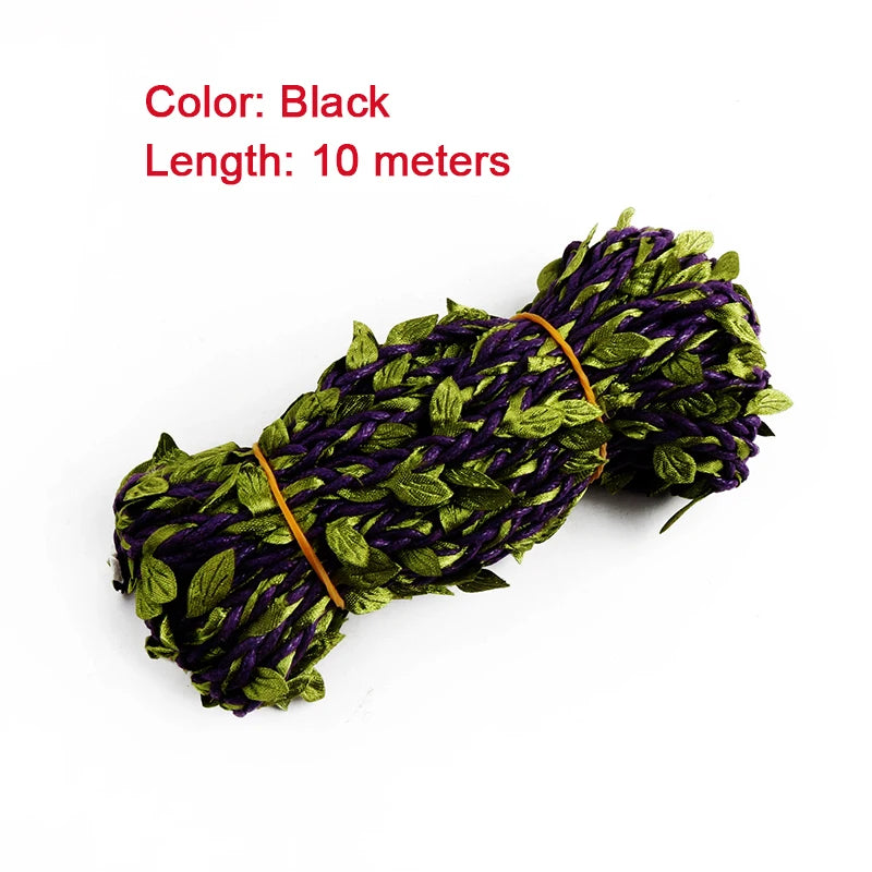 ruban tressé feuilles vertes artisanal 10m polyestere jute decoration mariage garden diycraft vert rouge