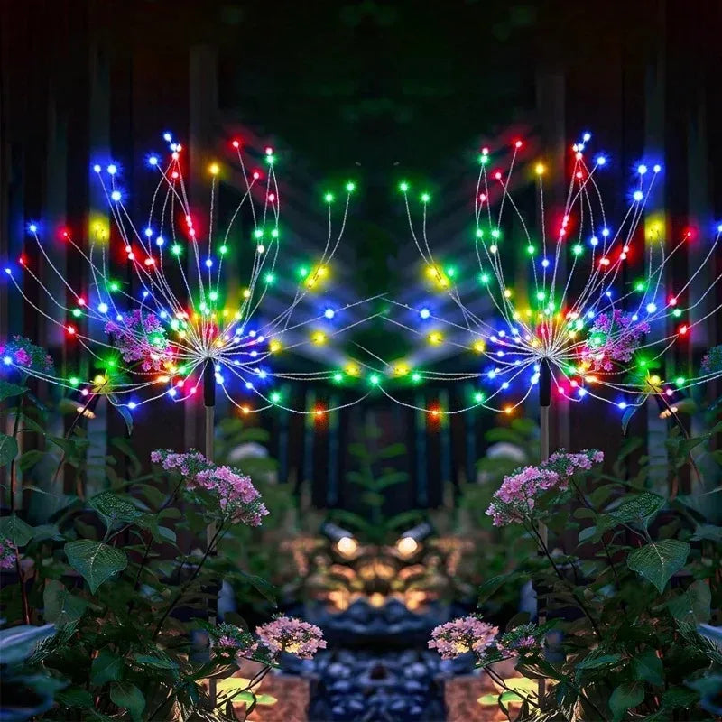 lumières solaires feux d'artifice multicolores modernes extérieures autoinstallation festive led jardin patios cour