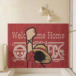 tapis d'entrée one piece noir blanc rouge personnages bienvenue chez toi logo/svg anime moderne