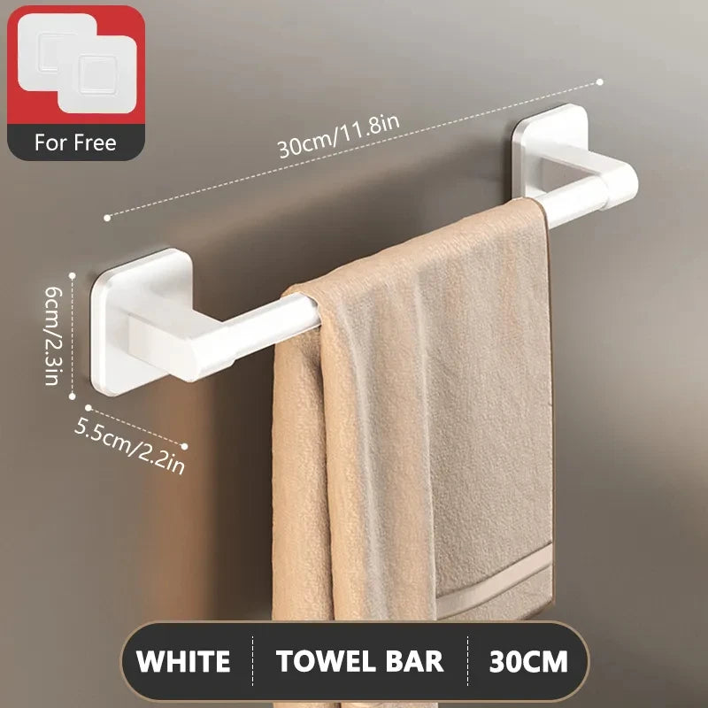 porte serviettes mural adhésif gris lisse moderne salle bain support rangement barre horizontale fixe