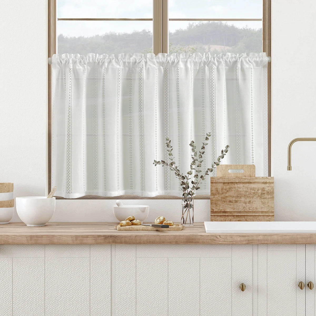 rideau blanc transparent moderne polyester simple fenêtre cuisine 45cm 60cm 80cm