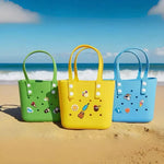 sac main vert jaune bleu perforé autocollants poignées détachables réutilisable respectueux environnement moderne casual