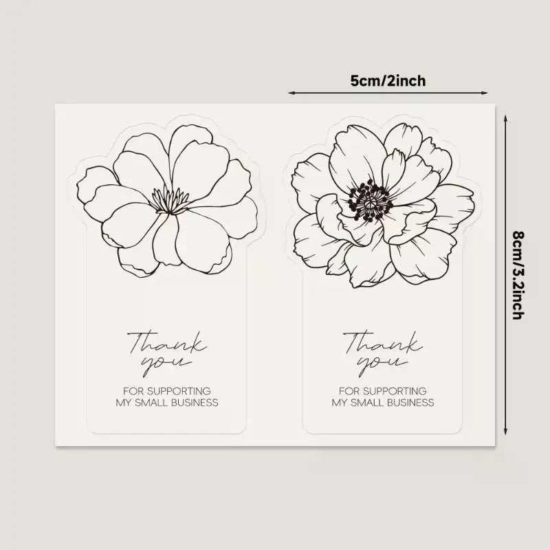 sticker adhésif fleur stylisée thank you small business blanc noir minimaliste emballage cadeau 50