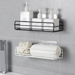 étagère salle bain moderne adhésive métal noir grille produits toilette shampooing lotions