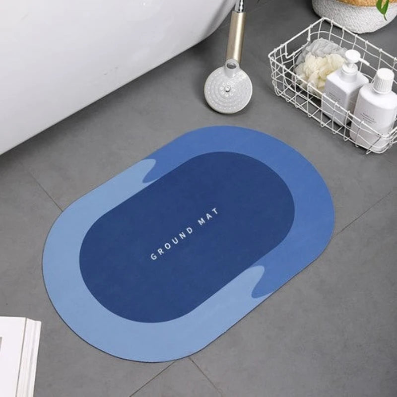 tapis bain ovale double couleur moderne salle bain gris bleu violet vert marron sans
