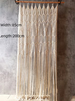 rideau macramé blanc crème motifs géométriques franges boho chic crochet métallique