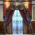 rideaux opaques fleurés royal fenêtre coffre or rouge bleu marine voilage transparent valance decoration
