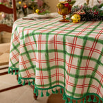 nappe table noël carreaux rouge vert imperméable coton polyester pompons festifextérieur banquets