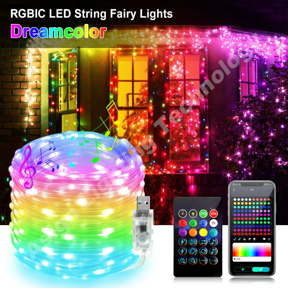 guirlande lumineuse led multicolore bluetooth controle clips decoration noel moderne adressee rgbic 10m 25m