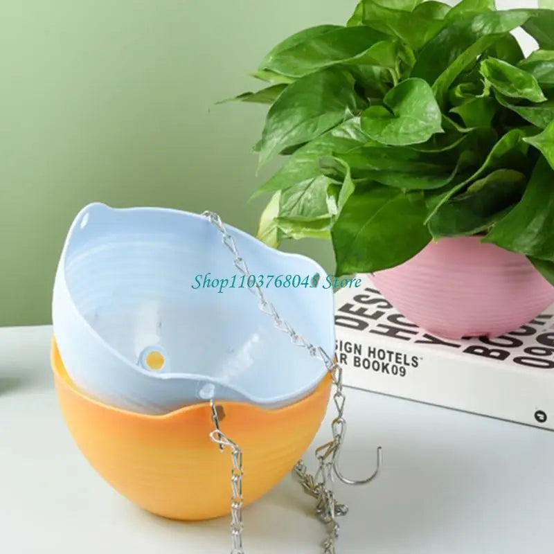 Cache pot suspendu moderne orange bleu rose jaune ridé opale chaîne