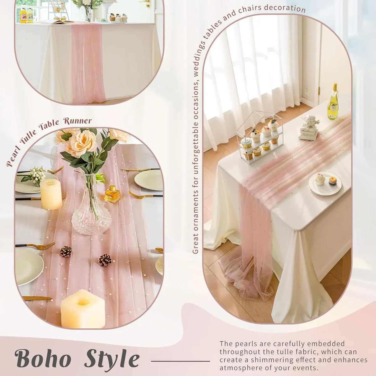 nappe tulle roses dentelle transparente bohème élégante décoration table anniversaire mariage festive