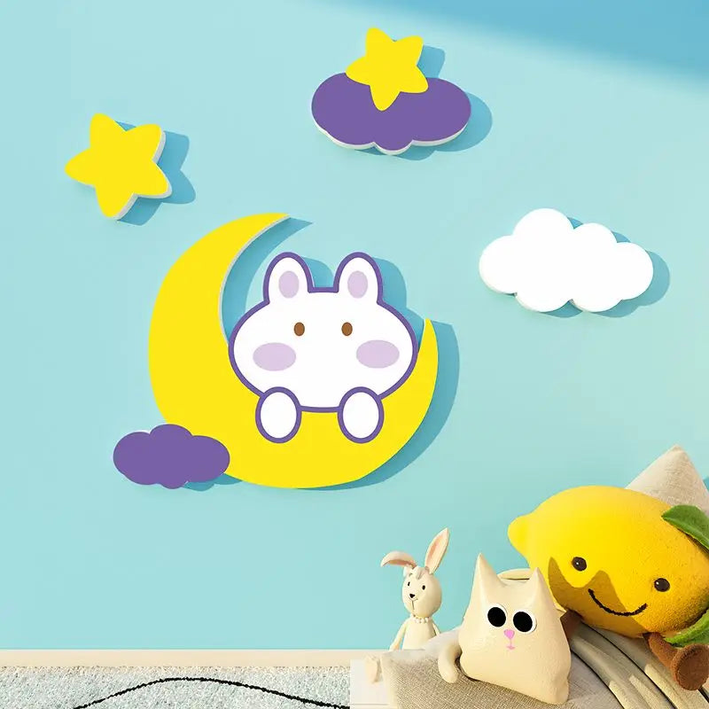 autocollants muraux enfants motifs animaux nuages décor chambre PVC opaques Jaune Blanc Bleu Rose