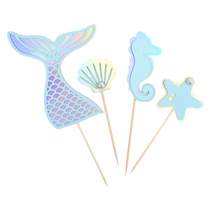 décoration gâteau thème sirène hippocampe coquillage étoile mer mariage anniversaire sous marin bleu rose
