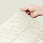 Housse chaise moderne feuilles stylisées beige gris marron bleu clair élastique poly spandex