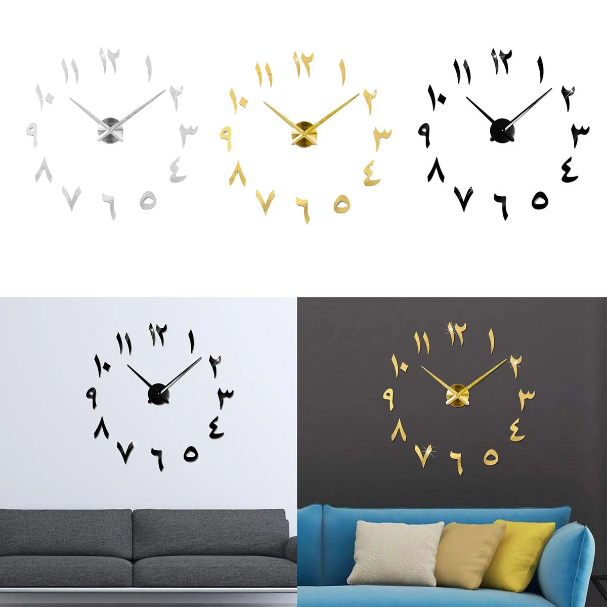 horloge murale décorative argentée moderne grande taille diy adhésive chambre salon