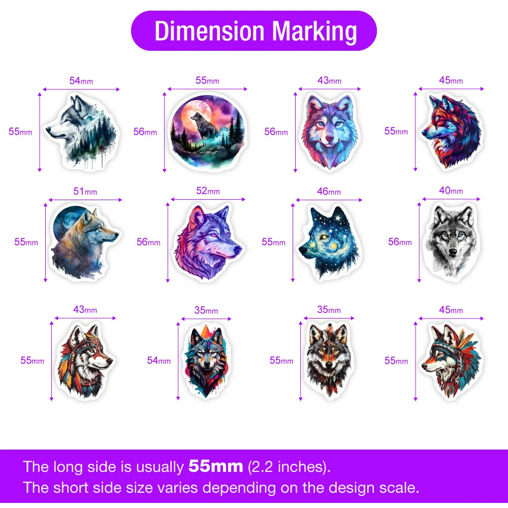 stickers adhésifs waterproof modernes illustrations loups motifs ethniques forêt nocturne galactiques multicolores adultes adolescents