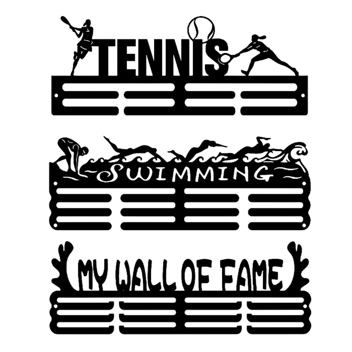 support mural médailles sportif silhouettes joueurs moderne noir fixations murales