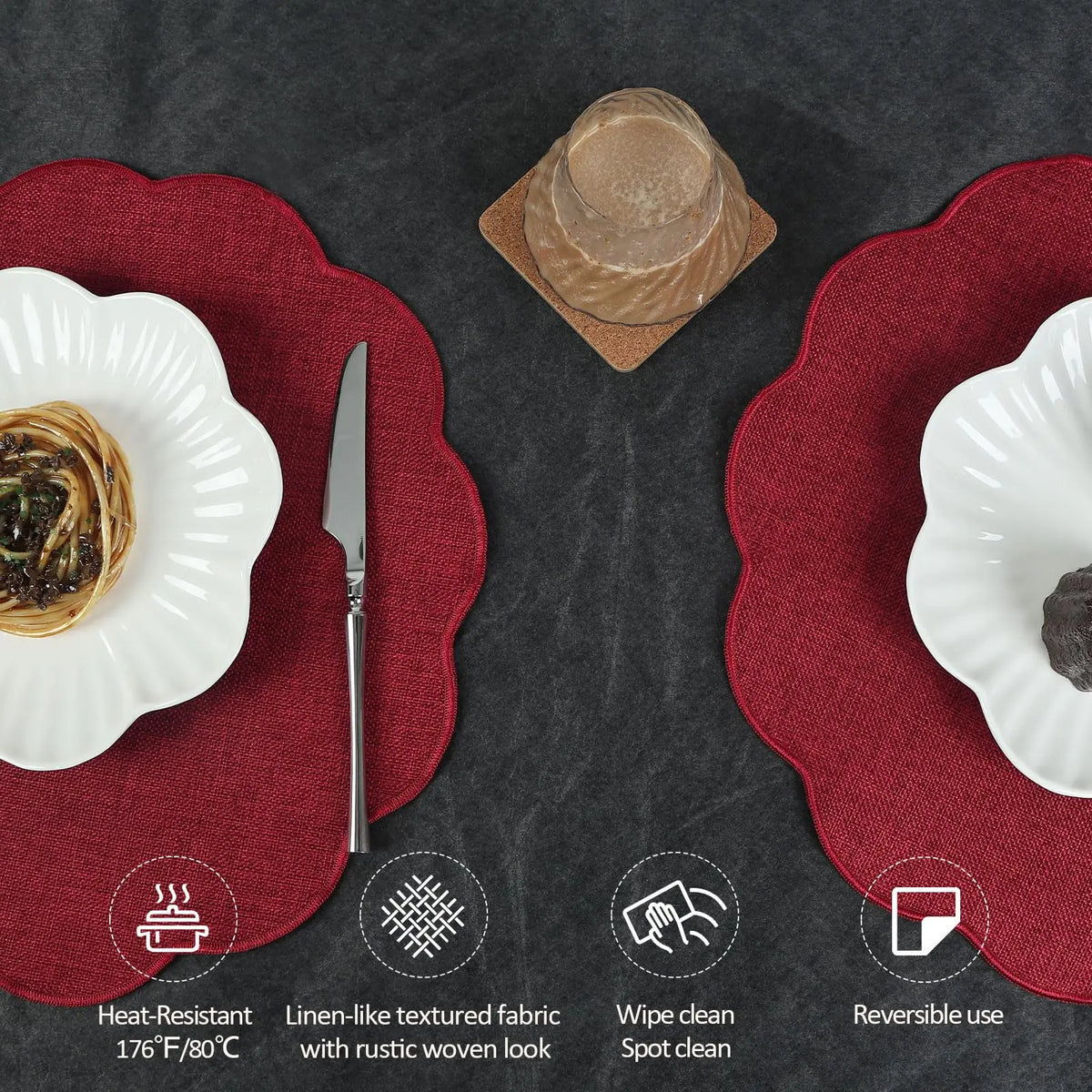 placemats rustiques lin rouge tissage naturel résistants chaleur table cuisine
