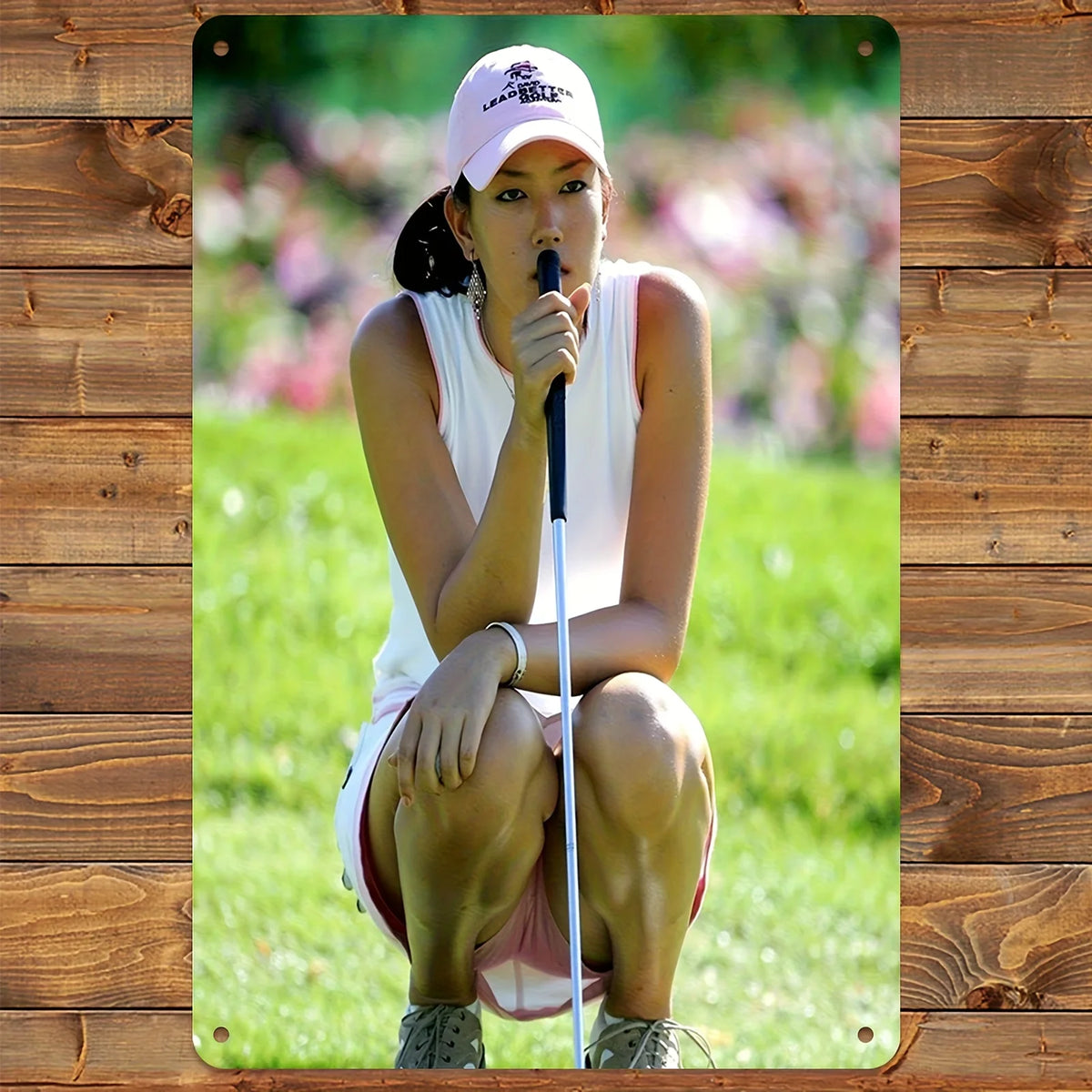 plaque métal golf moderne femme blanc vert rose opacité décoration intérieureextérieur durable résistant corrosion