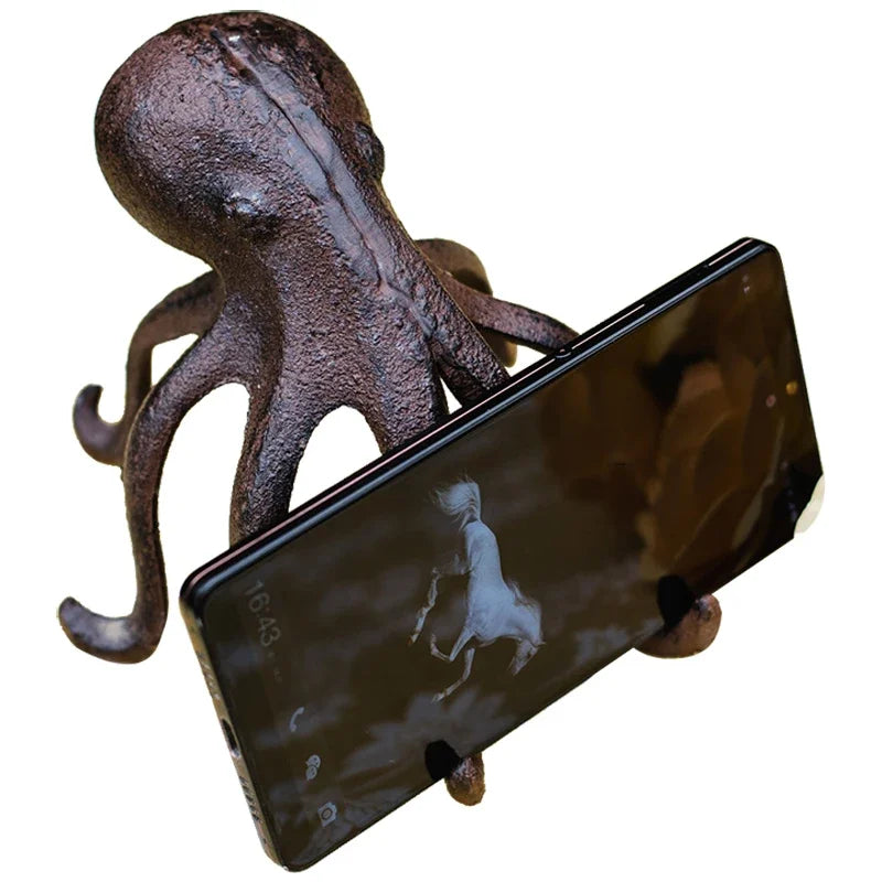 décoration rétro figurine cochon ailé poulpe marron bronze support téléphone portable rustique