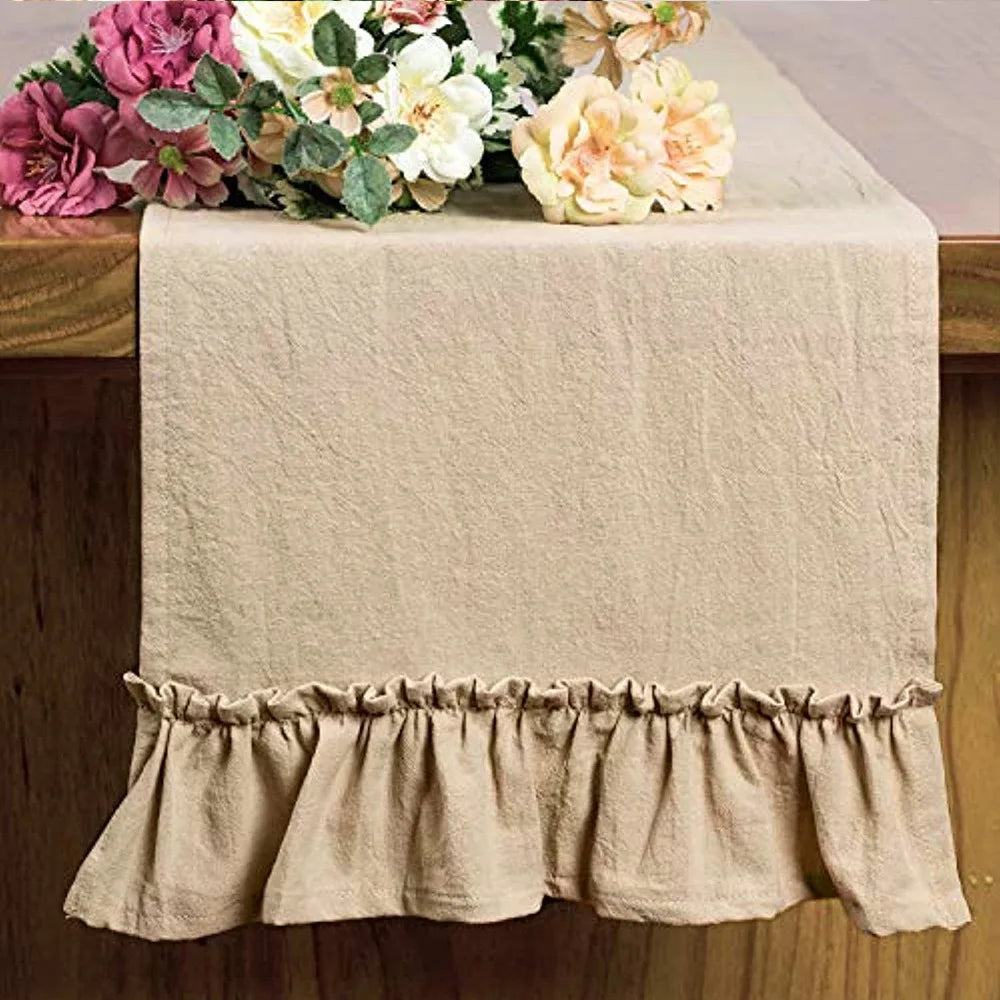 table cuisine chemin table rustique vintage beige clair coton polyester lavable réutilisable pâques noël