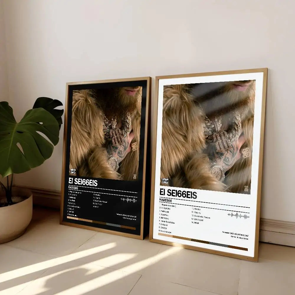 affiche moderne chien tatouages noir blanc beige décoration murale maison cadres bois