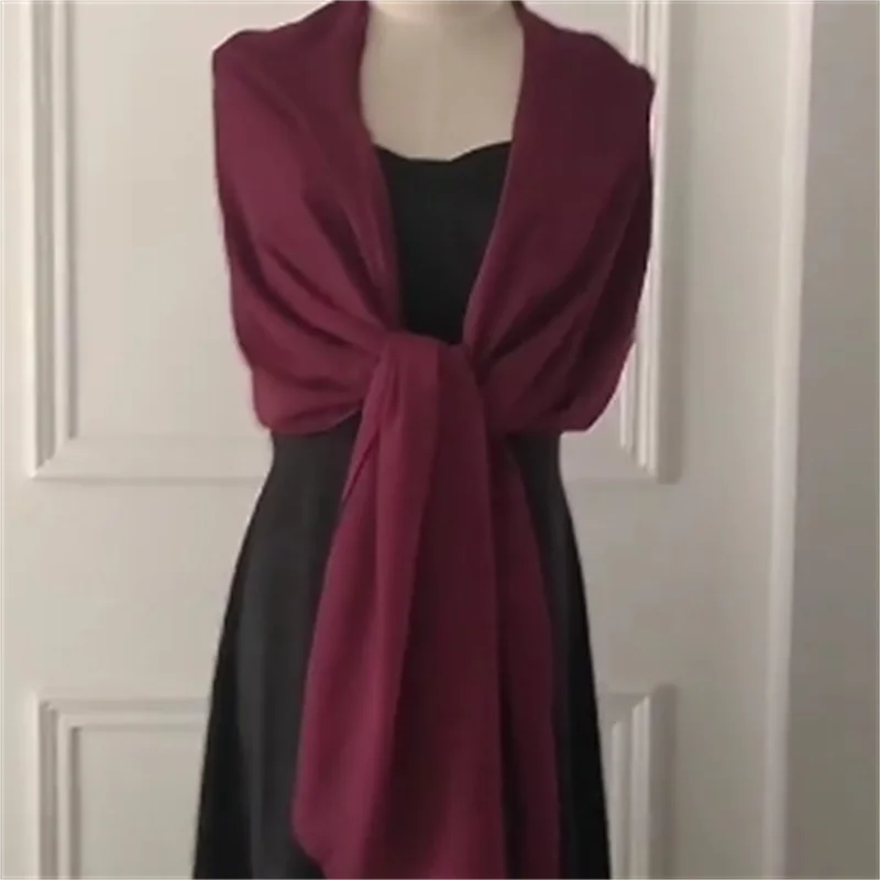 écharpe soie polyester solide rouge bordeaux rose clair beige gris jaune violet moderne
