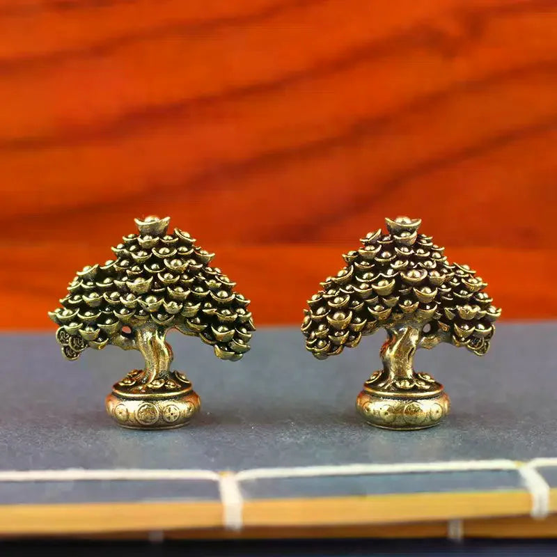 statues arbre bronze doré motifs gravés asiatique traditionnel